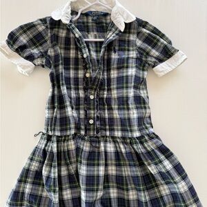 Polo by Ralph Lauren Navy, Green & White Plaid Cotton Shirt Dress